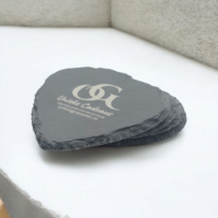 set van vier gepersonaliseerde leistenen onderzetters