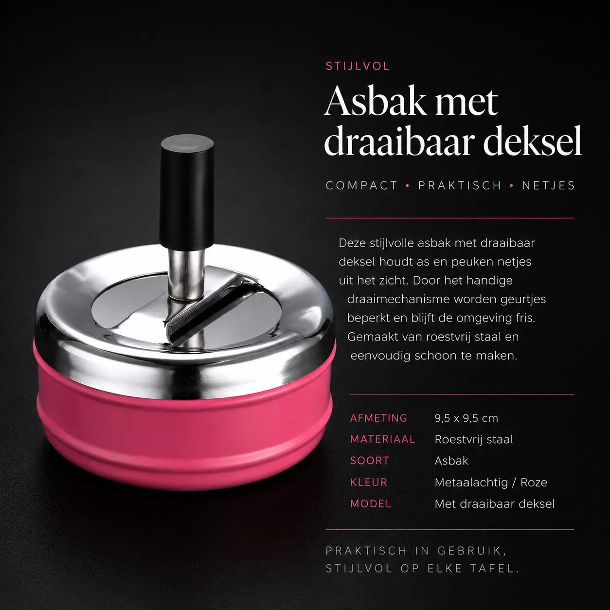compacte asbak met draaibaar deksel in diverse kleuren roze