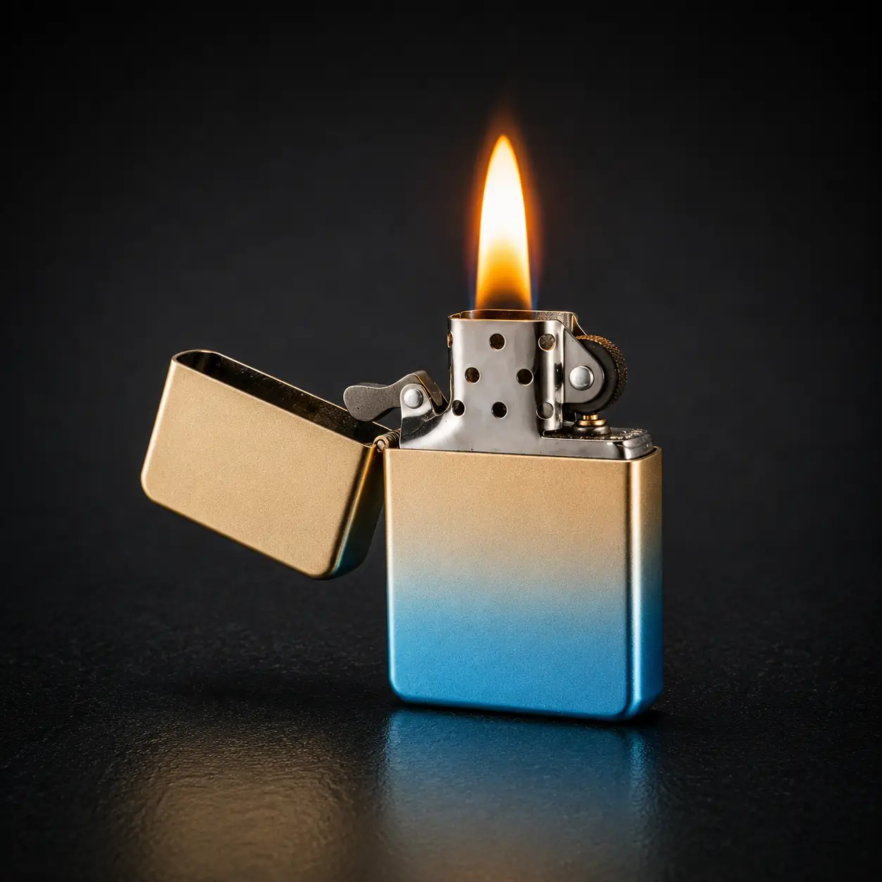 navulbare benzine aansteker met windbestendige vlam – verloopdesign